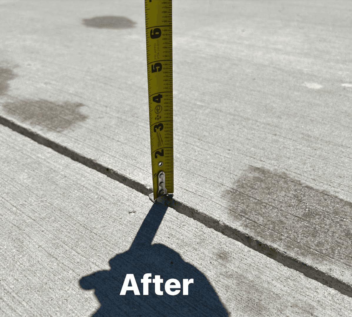 A tape measure showing the second joint flush and level after lifting (labeled After)