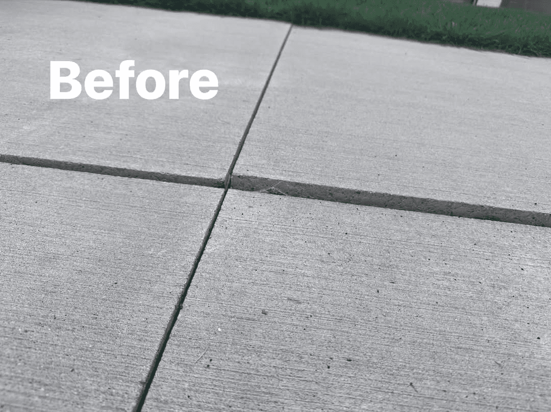A concrete slab settled at the joint, leaving a raised lip (labeled Before)