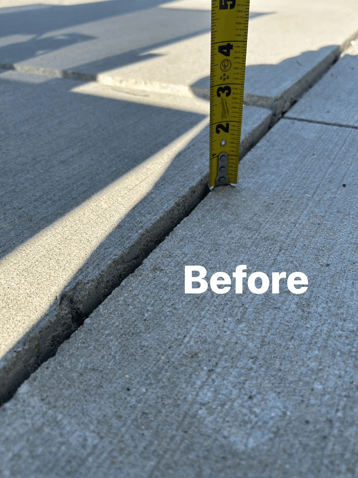 A tape measure showing the offset at a second joint before lifting (labeled Before)