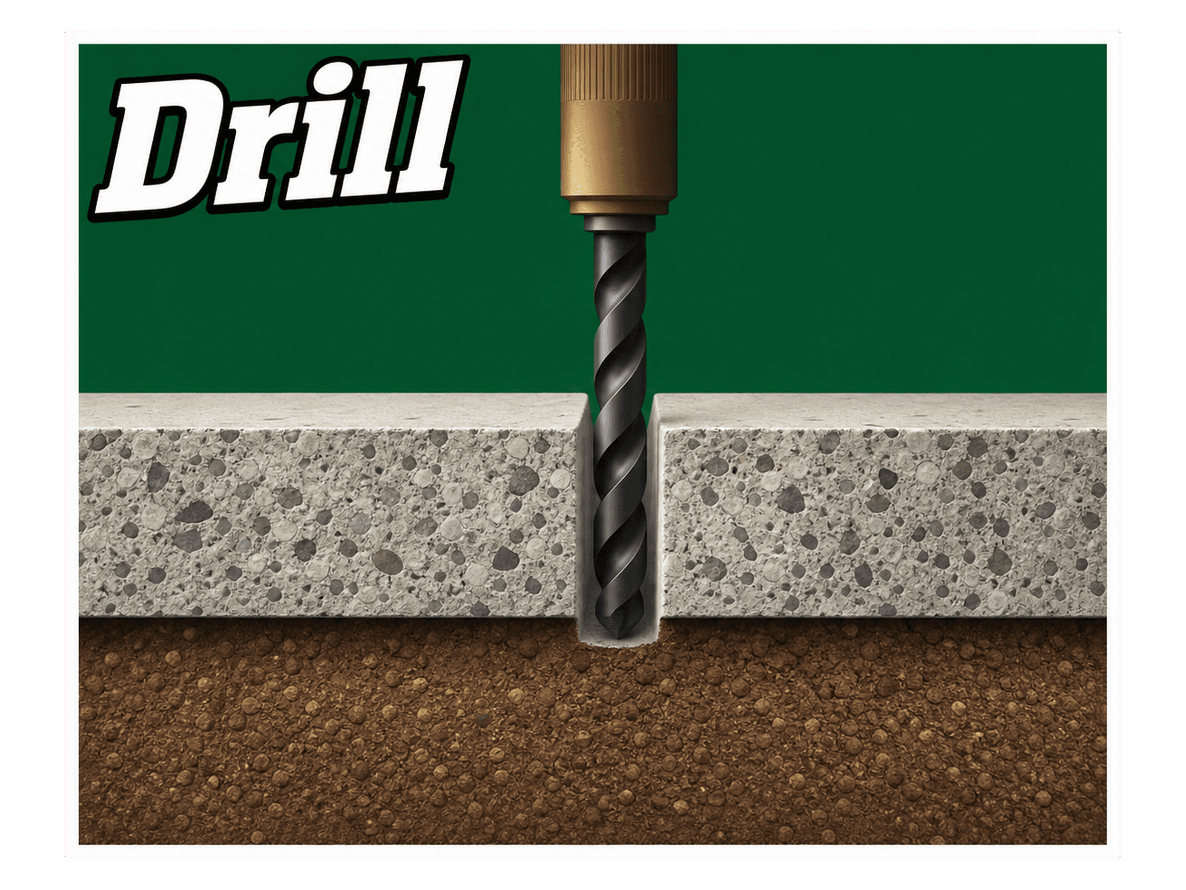 Diagram: a small port drilled through the concrete slab